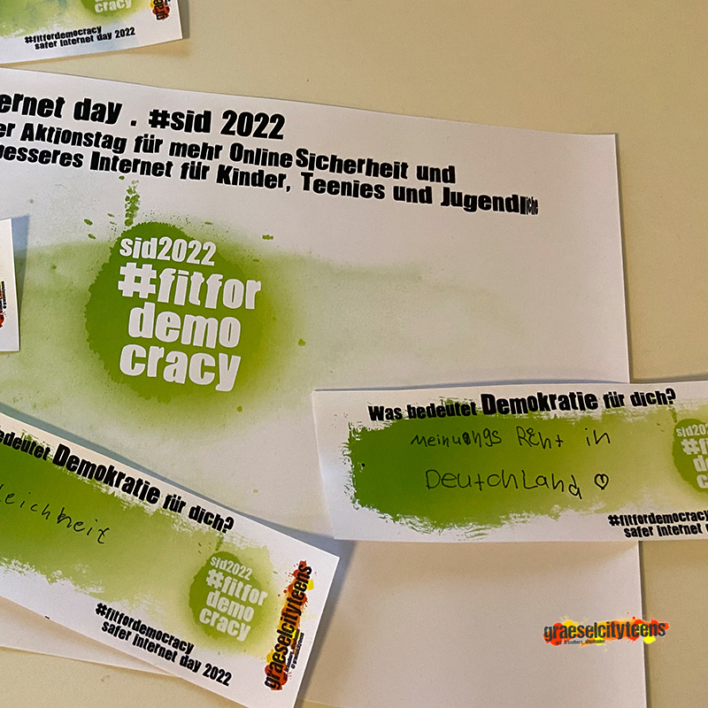 Aktion: safer internet day 2022 . #fitfordemocracy / #fitfuerdiedemokratie . 10. Februar 2022 . gct . graeselcityteens ...auf dem Gräselberg . Stadtteilzentrum Gräselberg . Wiesbaden