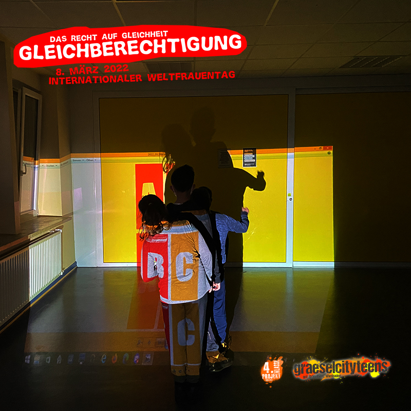Thema: Gleichberechtigung . 11 Fragen zum Thema . 10. März 2022 . Kooperationsprojekt . Betreuende Grundschule . gct . graeselcityteens ...auf dem Gräselberg . Stadtteilzentrum Gräselberg . Wiesbaden