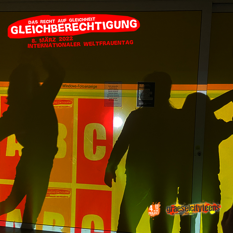 Thema: Gleichberechtigung . 11 Fragen zum Thema . 10. März 2022 . Kooperationsprojekt . Betreuende Grundschule . gct . graeselcityteens ...auf dem Gräselberg . Stadtteilzentrum Gräselberg . Wiesbaden