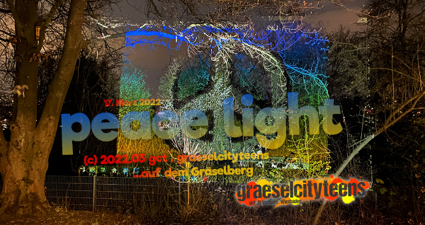 peace light . Beamerlicht im Garten . 17. MÃ¤rz 2022 . gct . graeselcityteens ...auf dem GrÃ¤selberg . Stadtteilzentrum GrÃ¤selberg . Wiesbaden