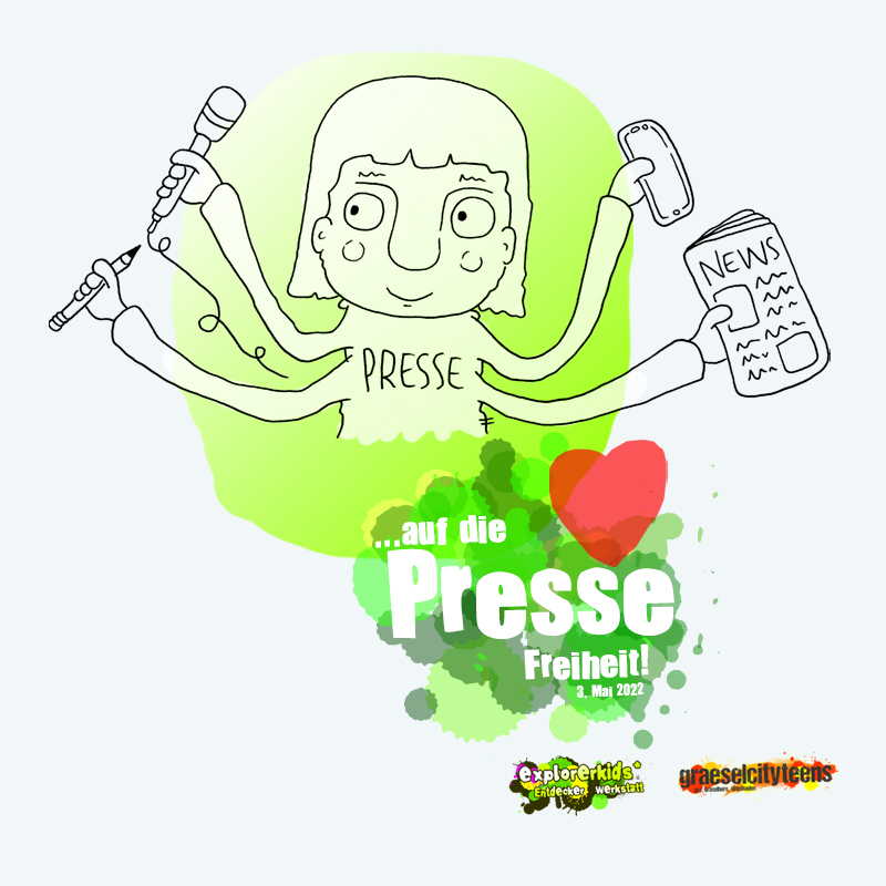 ...auf die PRESSE Freiheit! . Internationaler Tag der Pressefreiheit
3. Mai 2020 . graeselcityteens . ...auf dem GrÃ¤selberg . Stadtteilzentrum GrÃ¤selberg . Wiesbaden . planet earth