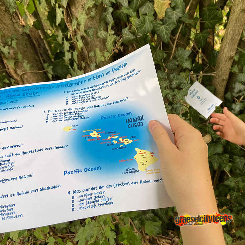 Hawaii . Rätselsuche . Die wunderschöne Inselkette im pazifischen Ozean . 4. August 2022 . gct . graeselcityteens ...auf dem Gräselberg . Stadtteilzentrum Gräselberg . Wiesbaden