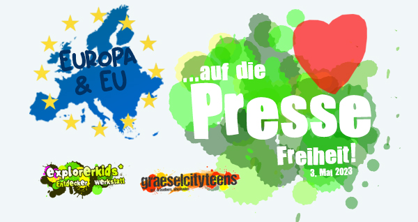 ...auf die PRESSE Freiheit! . Internationaler Tag der Pressefreiheit . Mittwoch, 3. Mai 2023 . explorerkids* . Entdecker Werkstatt im kujakk . kujakk . Kinder- und Jugendzentrum in der Reduit . Mainz-Kastel . & . gct . graeselcityteens ...auf dem GrÃ¤selberg . Stadtteilzentrum GrÃ¤selberg . Wiesbaden