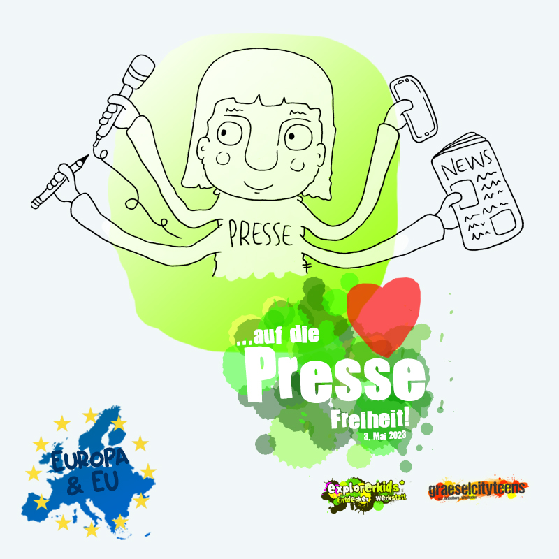 ...auf die PRESSE Freiheit! . Internationaler Tag der Pressefreiheit . Mittwoch, 3. Mai 2023 . explorerkids* . Entdecker Werkstatt im kujakk . kujakk . Kinder- und Jugendzentrum in der Reduit . Mainz-Kastel . & . gct . graeselcityteens ...auf dem GrÃ¤selberg . Stadtteilzentrum GrÃ¤selberg . Wiesbaden