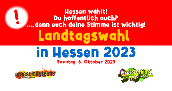 Internationaler Tag der Demokratie . ...auf Demokratie aufmerksam machen! . Freitag, 15. September 2023 . explorerkids* . Entdecker Werkstatt im kujakk . kujakk . Kinder- und Jugendzentrum in der Reduit . Mainz-Kastel . & . gct . graeselcityteens ...auf dem GrÃ¤selberg . Stadtteilzentrum GrÃ¤selberg . Wiesbaden