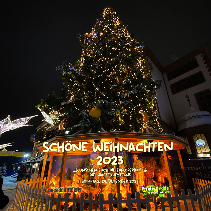 SchÃ¶ne Weihnachten 2023 . ...wÃ¼nschen euch die explorerkids* und die graeselcityteens . 24. Dezember 2023 . explorerkids* . Entdecker Werkstatt im kujakk . kujakk . Kinder- und Jugendzentrum in der Reduit . Mainz-Kastel . & . gct . graeselcityteens ...auf dem GrÃ¤selberg . Stadtteilzentrum GrÃ¤selberg . Wiesbaden