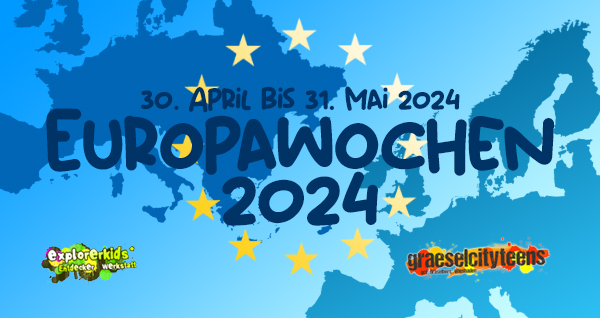 Europawochen 2023 . ...fÃ¼r Europa begeistern . 30. April bis 31. Mai 2024 . explorerkids* . Entdecker Werkstatt im kujakk . kujakk . Kinder- und Jugendzentrum in der Reduit . Mainz-Kastel . & . gct . graeselcityteens ...auf dem GrÃ¤selberg . Stadtteilzentrum GrÃ¤selberg . Wiesbaden