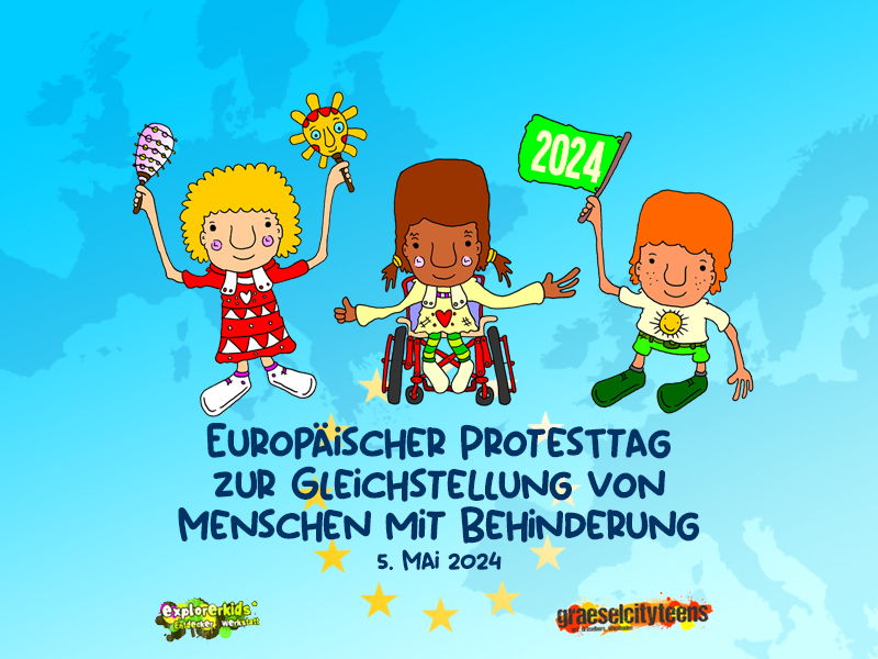 EuropÃ¤ischer Protesttag zur Gleichstellung von Menschen mit Behinderung . Aktionstag . Sonntag, 5. Mai 2024 . explorerkids* . Entdecker Werkstatt im kujakk . kujakk . Kinder- und Jugendzentrum in der Reduit . Mainz-Kastel . & . gct . graeselcityteens ...auf dem GrÃ¤selberg . Stadtteilzentrum GrÃ¤selberg . Wiesbaden