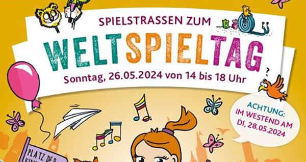 SpielstraÃen zum Weltspieltag . Temporäre SpielstraÃen in verschiedenen Stadtteilen . Sonntag, 26. Mai 2024 . Sonntag, 26. Mai 2024 . Kinder-, Jugend- und Stadtteilzentren . Wiesbaden . wiandyou.de