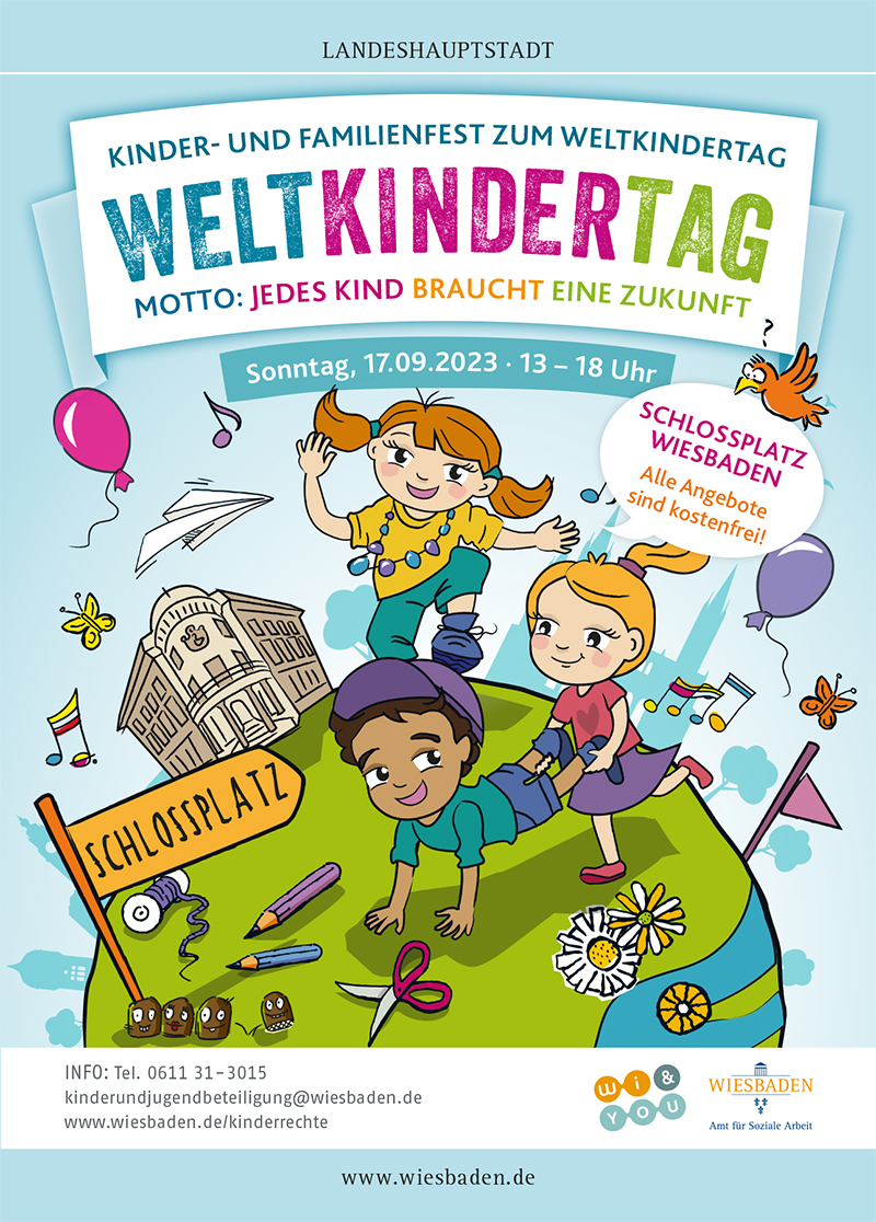Weltkindertagsfest Wiesbaden 2023 . Jedes Kind braucht eine Zukunft . Sonntag, 17. September 2023 . Wiesbaden